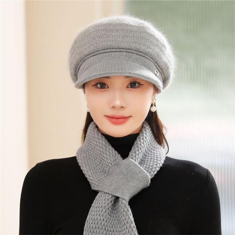 Fashion New  Faux Rabbit Fur Piled Thickened Knitted Hat Children Autumn and Winter Mother Warm Wool Cap Cap
