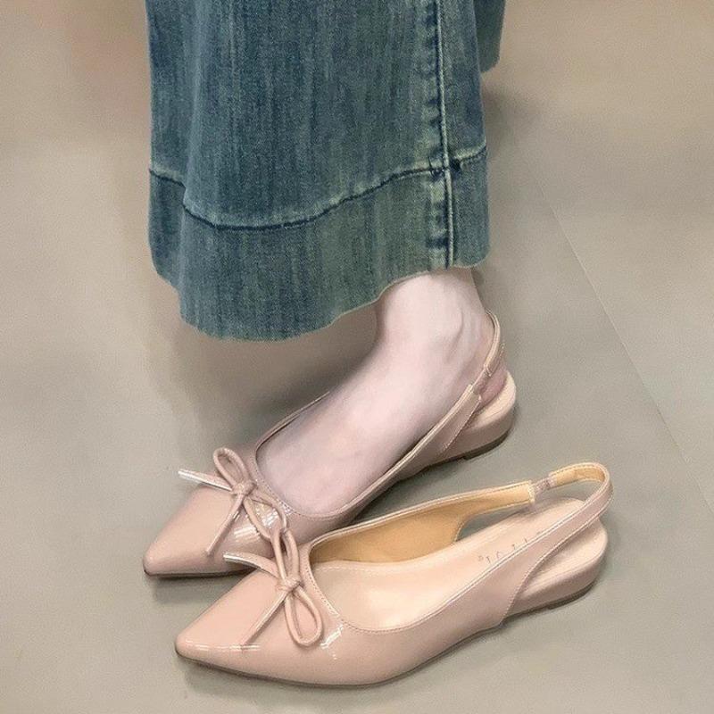 Fashion Versatile Womens Sandals with Anti Slip Slim Heel Close Toes Elastic Band Bow Summer Outdoor PU Fashion Sandals