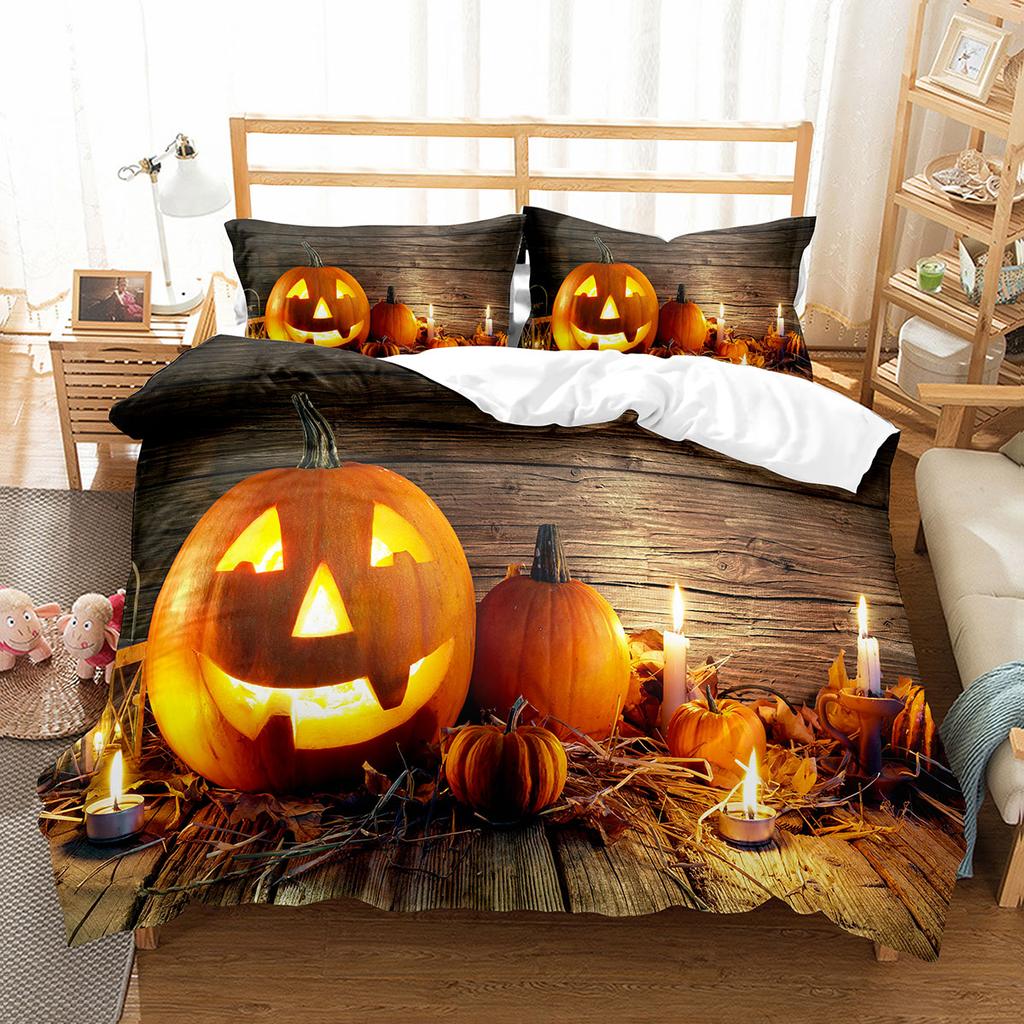 Pumpkin Lantern Duvet Cover Set Polyester Comforter Cover King Queen Full Twin Size Bedding Set With Pillowcase Halloween Gift