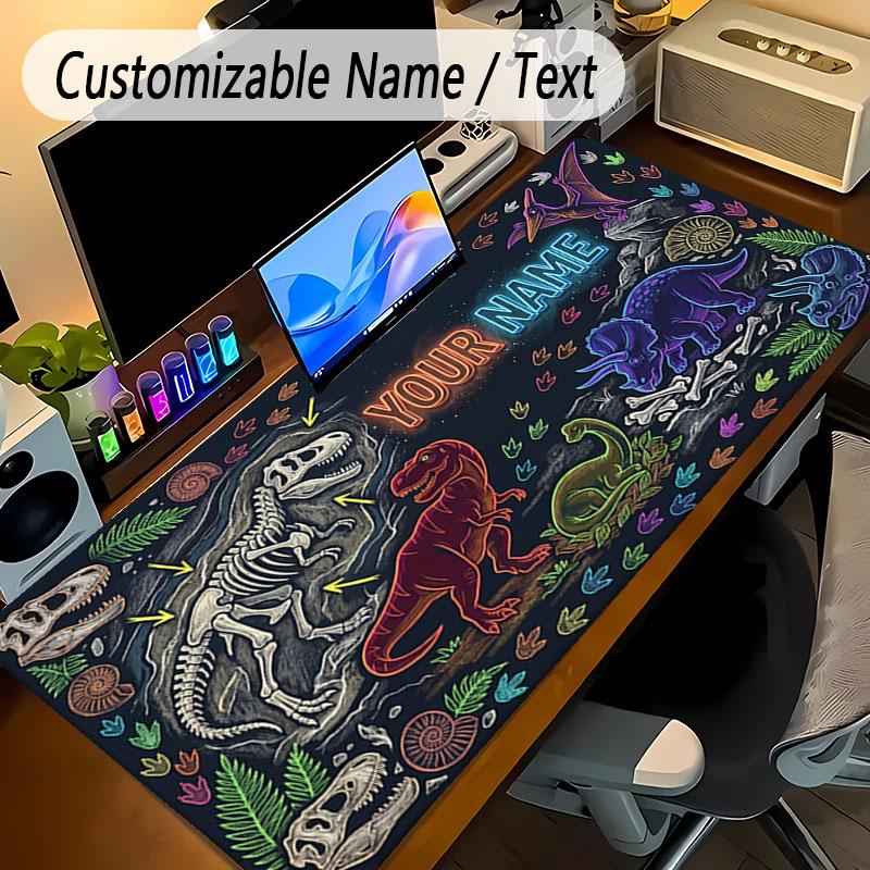 Personalizowana podkładka pod mysz z motywem dinozaura, z własnym tekstem imienia, antypoślizgowa podkładka na biurko dla laptopa, biura, pulpitu