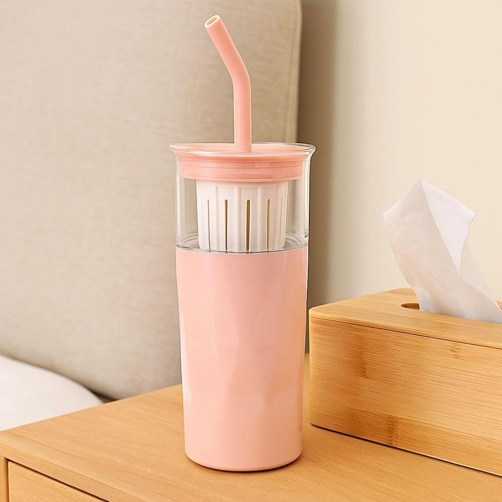 2 Layer 2 in1 Cooling Storage Glass 650ML Vacuum Mug Portable Straw Cup  Drinkware