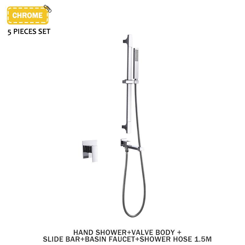 Skrytá ruční sprchová sada s teplou a studenou vodou, koupelnová nastavitelná nerezová ocelová posuvná hlavice se 2 funkcemi, otočná tryska, mosazné tělo ventilu