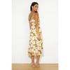 VEZFAA Women's Fashion Summer Spring Flower Pattern Print Sleeveless Oblique Collar High Waist Casual Dresses