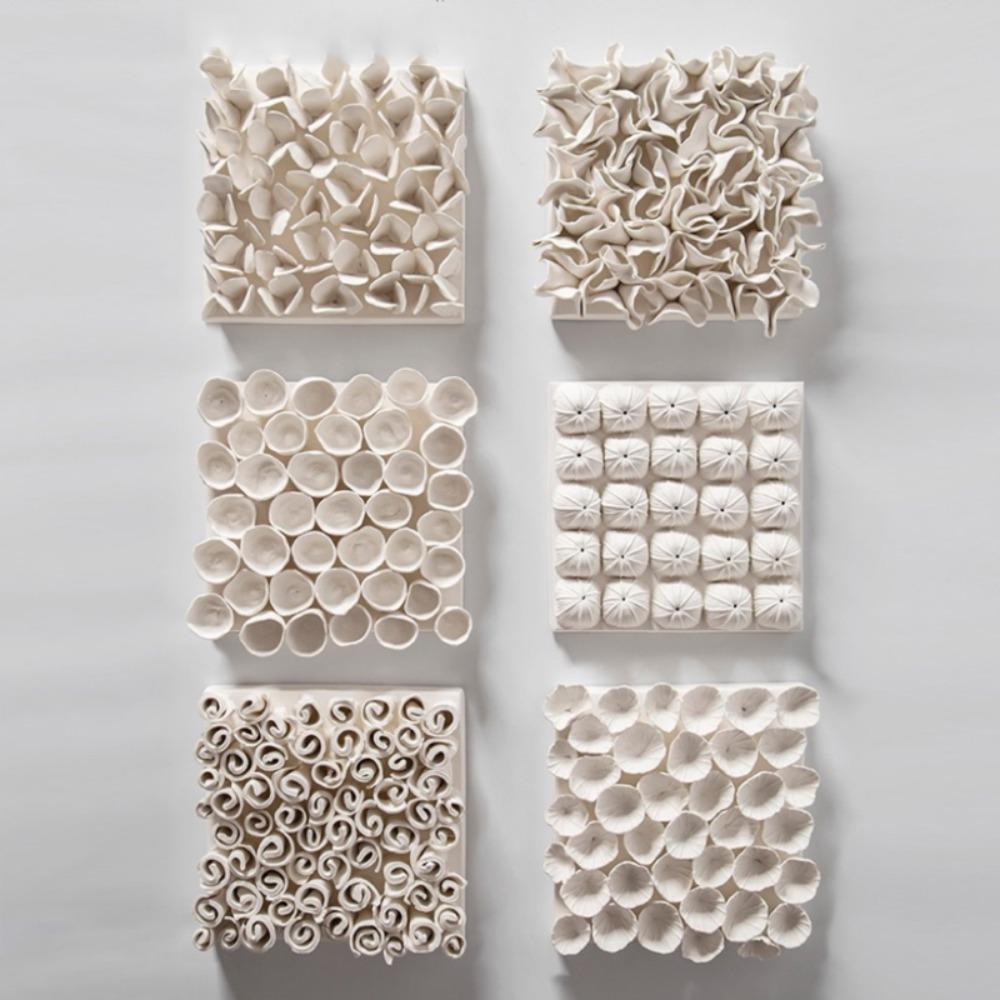 Ceramic Square White Flower Painting Creative Living Room Decoration Ceramic Petal Painting Interior Decoration Background Wall