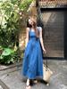Blue Sleeveless Denim Tube Top Dress for Women Spring Summer New Style Square Neck Slim Fit French Style Long Dress