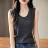 2025 Spring Worsted Wool Round Neck Sleeveless Knitted Vest - Solid Color Pullover Top