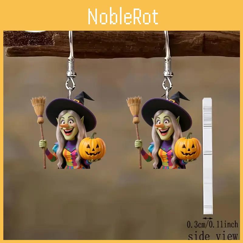 Halloween Witch Theme Broom And Pumpkin Pattern Women Earrings For Festival
