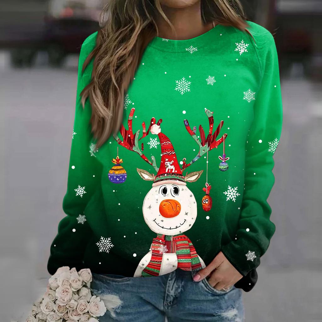 Women's Fashion Casual Long Sleeve Christmas Printed Neck Sweatshirt Top