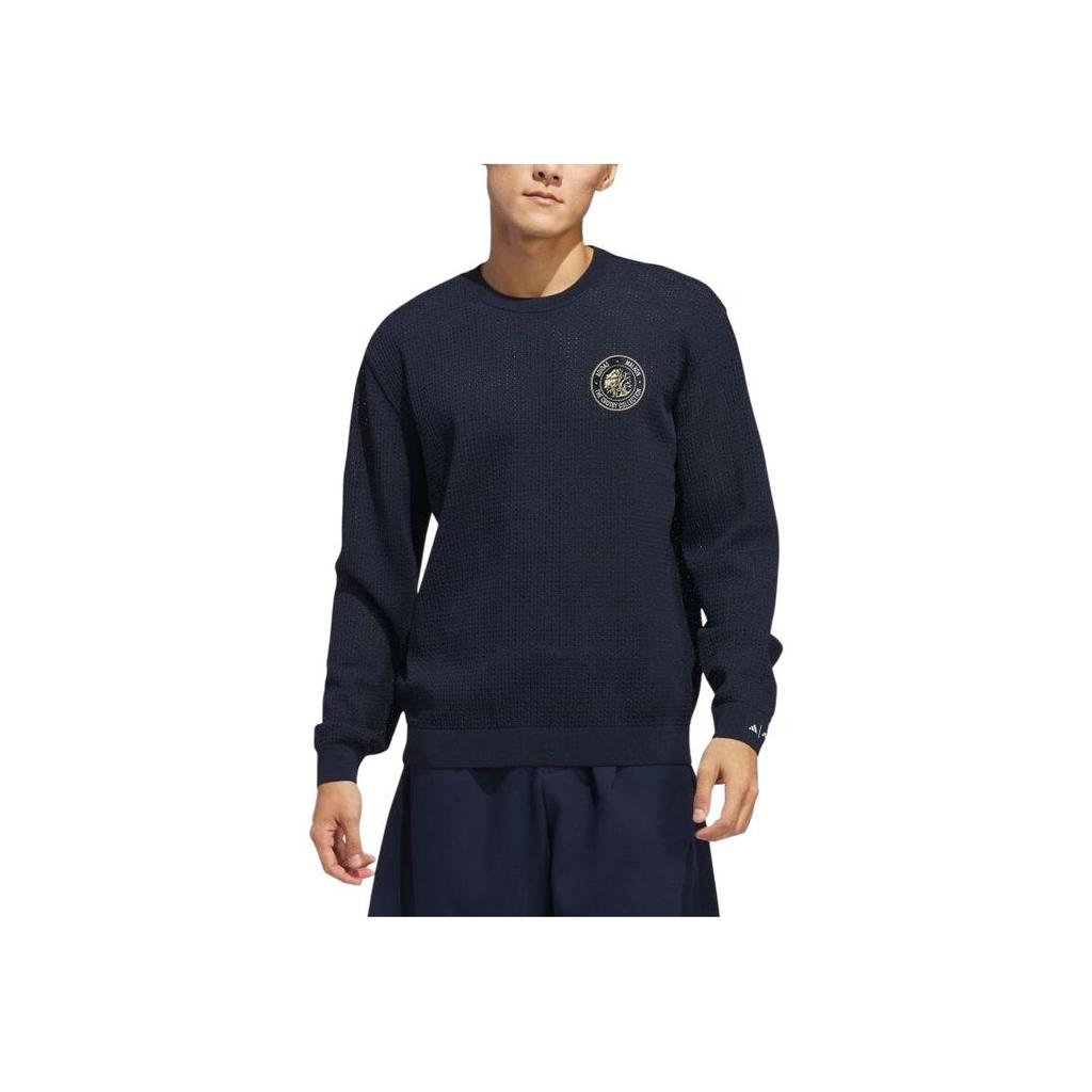Adidas Pattern Embroidered Crew Neck Fitted Sweater Men Sweater Blue IN7572