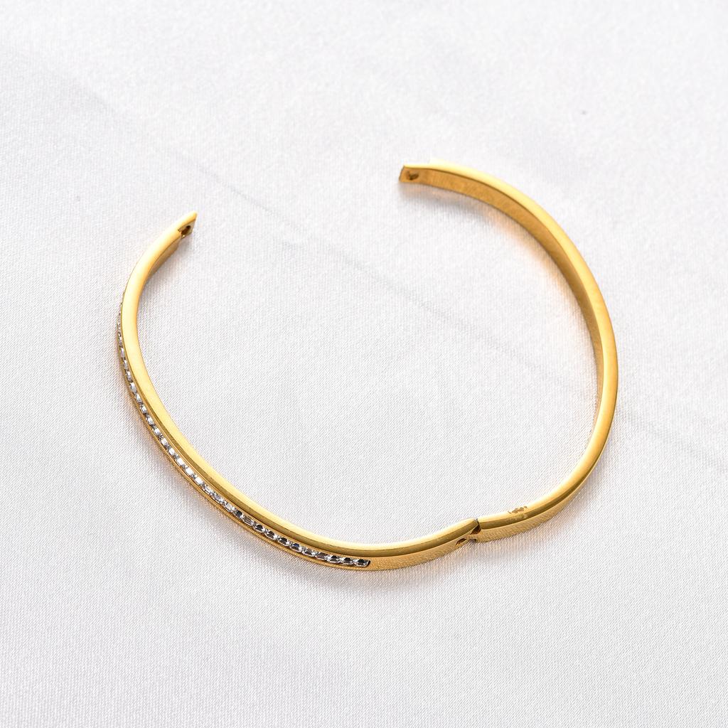 Elegant Stainless Steel Zircon Bangle Cuff Bracelet for Women Openable Wristband Metal Jewelry Accessories Gift for Her