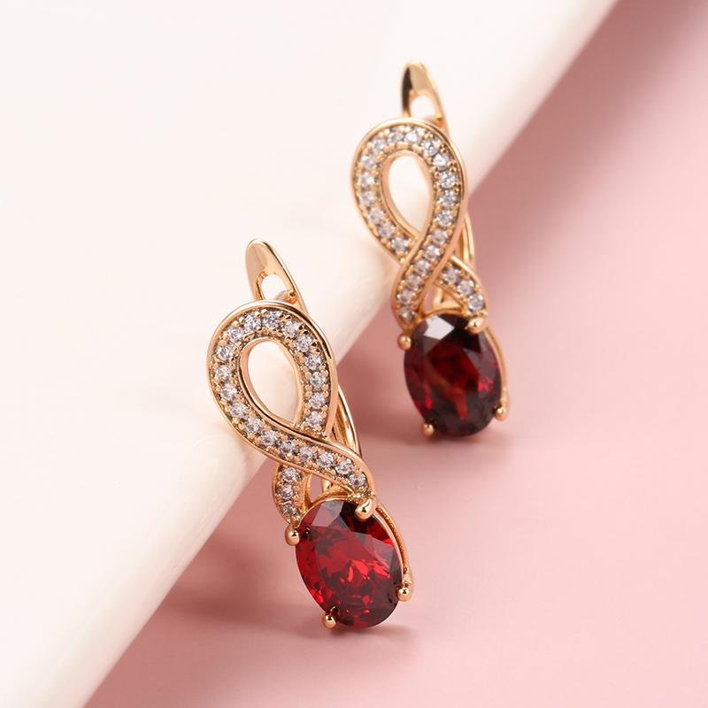 Trend Rote Natürliche Zirkon Tropfenohrringe für Damen Roségold Farbe Kristall Blume Vintage Braut Hochzeit Täglicher Schmuck