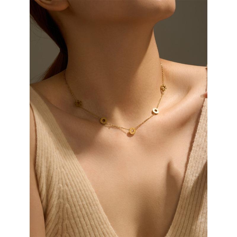 Meier Round necklace & stud earrings - women s titanium steel, high-end, elegant, and fade-resistant jewelry 18K
