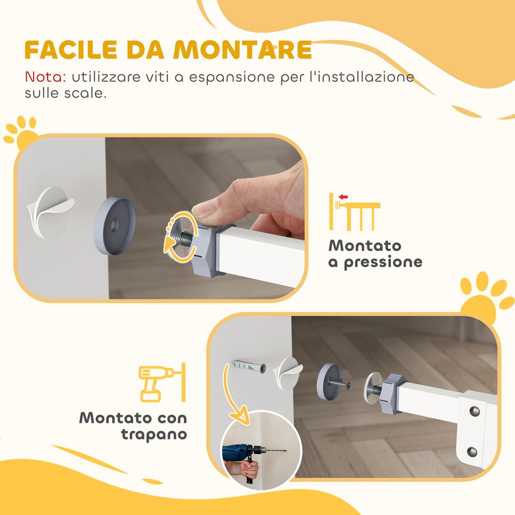 Adjustable Dog Gate Up To 100 Cm Without Screws with 2 Extensions and Height 72 Cm, White