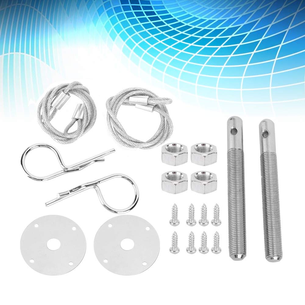 Bonnet Pin Plate Lock, Stainless Steel Engine Hood Pin Plate Bonnet Lock Clip Kit