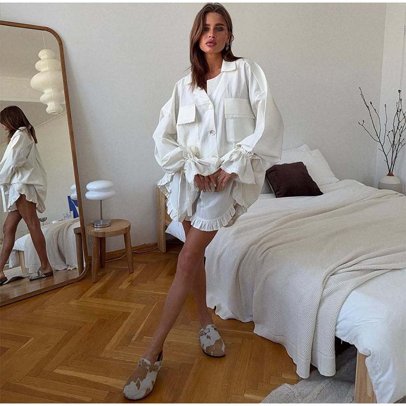 New Early Spring High-End Home Wear Solid Color Suit Set for Women Suits with Shirt and Shorts Casual Fashion Two-Piece Outfit