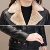 Fall Winter Women Jacket Thick Plush Faux Leather Solid Color Turn-down Collar Zip Up Zipper Pockets Long Sleeve Cardigan Warm Slim Fit Lady