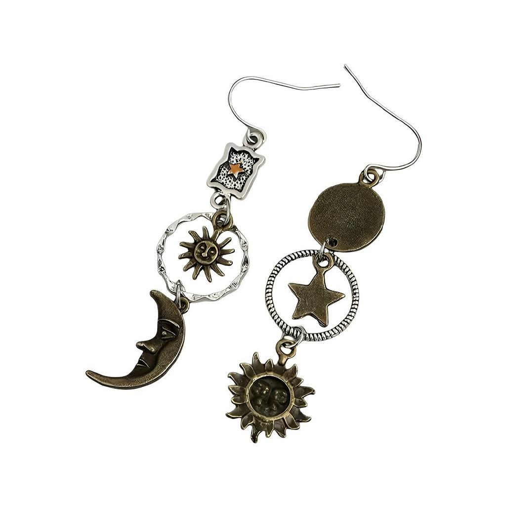 Asymmetrical Sunflower Earrings With Moon Design Trendy 2024 Summer Jewelry