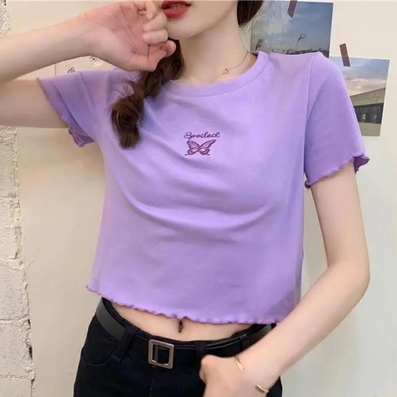 

GMXIA Женская модная повседневная футболка с коротким рукавом и круглым вырезом и топ XL лавандовый