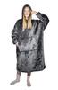 Gray Tv Poncho With Hoodie - Fur Trim, Warm, Long Sleeve, Large Pocket