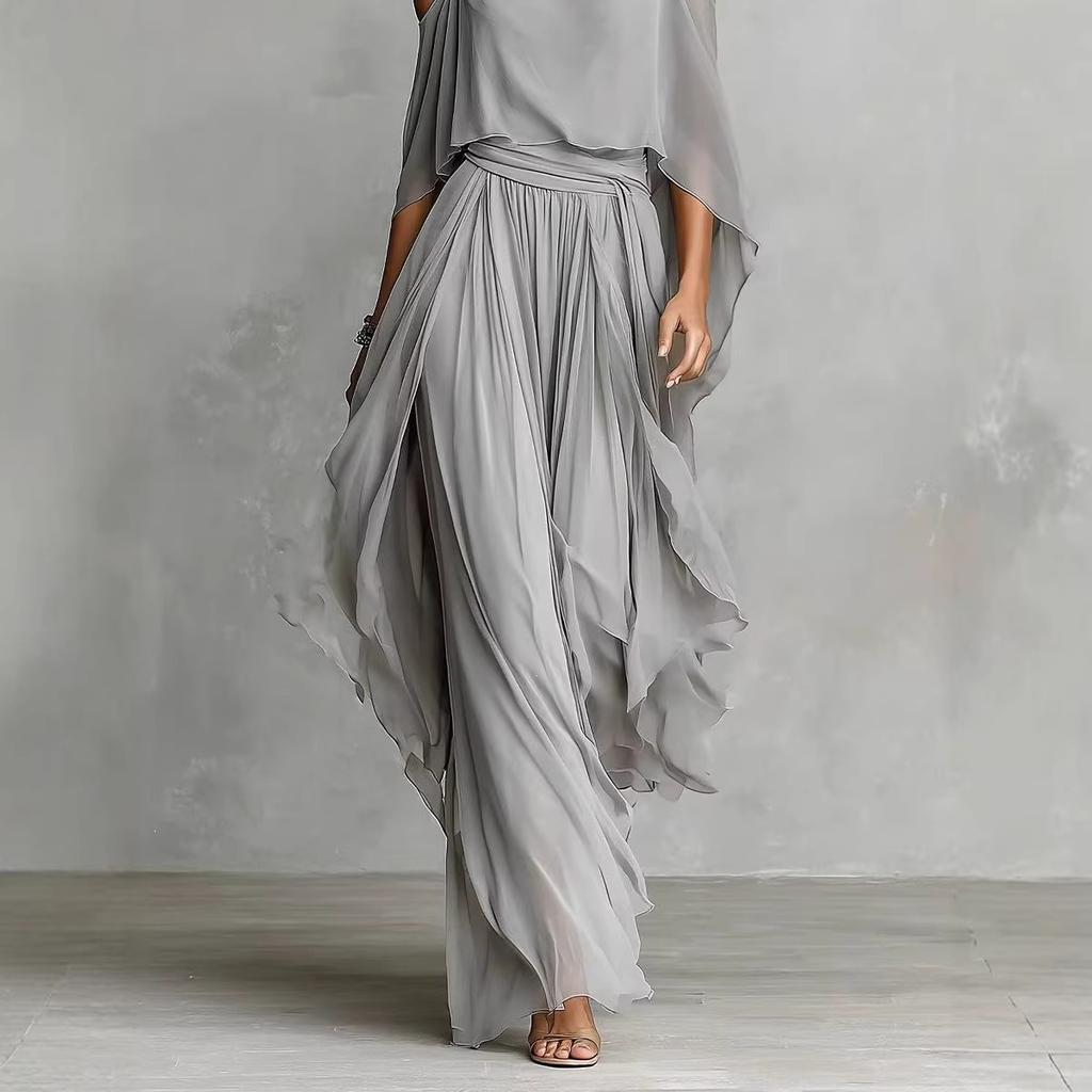 DM092 Amazon Unabhängige Station 20206 Neues Träger-Off-Shoulder Elegantes Blusenoberteil mit Chiffon Asymmetrisch Lang