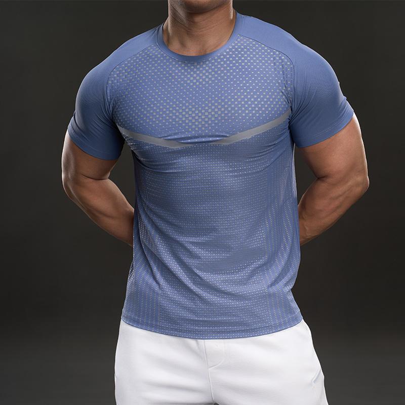 Pevné a Elastické Ležérní Tričko s Krátkým Rukávem v Americkém Stylu Módní Sportovní Slim Fitness Outdoorové Tričko