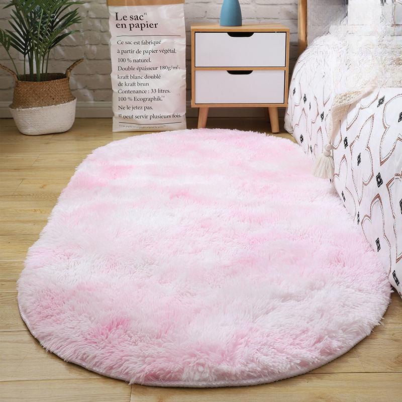 Oval Fluffy Carpet Shaggy Rug Bedside Mat Cute Colorful Living Room Rug Long Hair Carpet Home Decoration