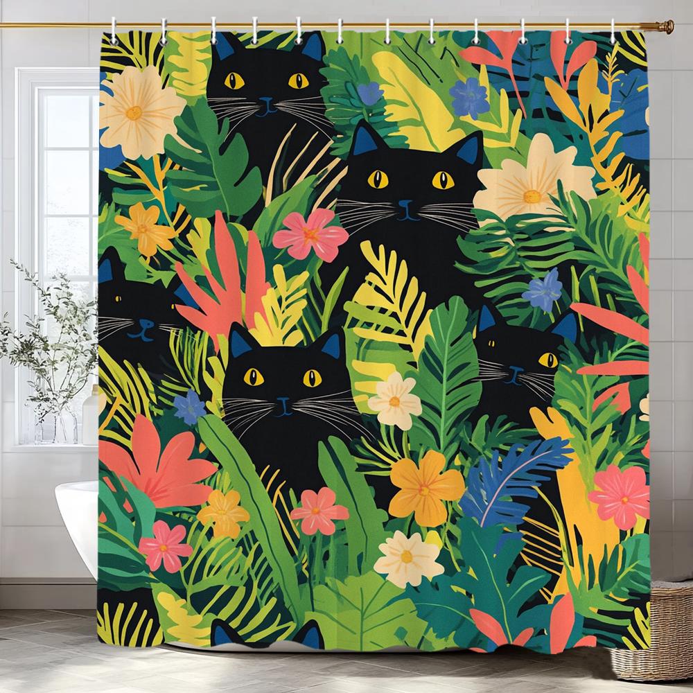 Funny Cat Shower Curtains Cute Cartoon Cat Bath Curtain,3d Printed Creative Bathroom Accessories Home Decoration With Hooks