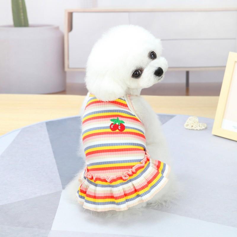 Pet Dog  Ruffle Striped Skirts Vest for Bulldog Cat Sweet Spring Summer Party Slim Dress Puppy Skirt