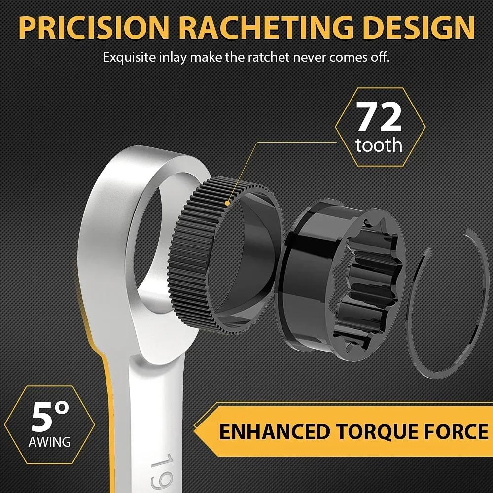 1 Pcs Ratchet Wrench of Keys Spanner Set Hand Tool 72-Tooth Ratcheting Flexible Head Mirror Finish 6mm-27mm Auto and Home Repair