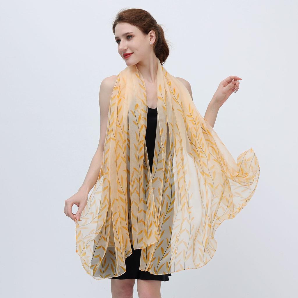 Moteskjerf for kvinner, polyester moden stil med plantemønster – stort strandsjal, dekorativt sol- og vindtett