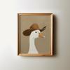 Silly Cowboy Goose,brown Cowboy Hat,western Nursery Art,neutral Boy Room Animal Art Wall Decoration Frameless Canvas Painting