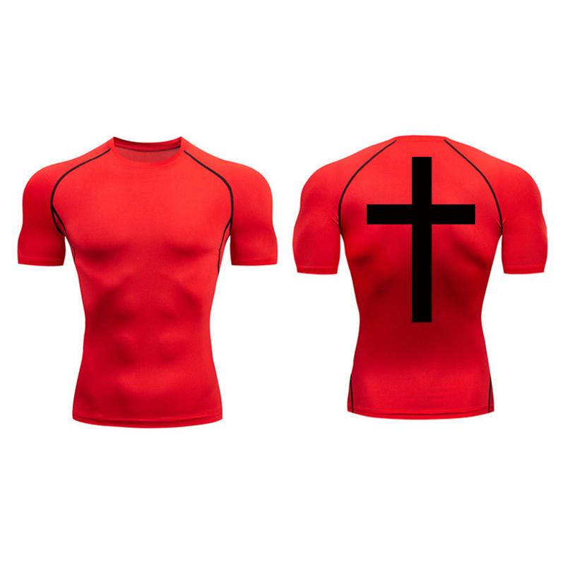 Cross Back Print Compression Shirts for Men Quick Dry Tees Tshirts Tops Gym Workout Running Undershirts Baselayers Rash Guard