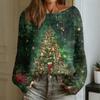 Women's Fashion Round Neck Long Sleeve Christmas Print Casual Pullover Sweater Top