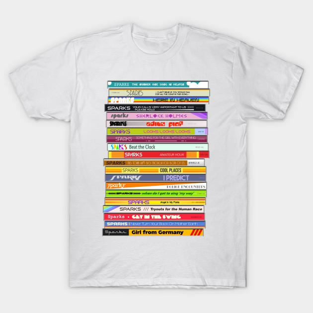 

Men Black Print T-shirt Sparks The Singles Retro Cd Stack No-Cut Transfer Paper Print Cotton Tshirt 3XL