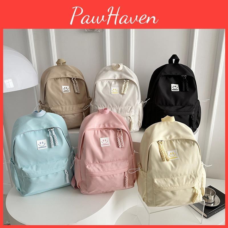 Pattern Smiling Face Solid Color Backpack Oxford Schoolbag For Daily Use Fashion
