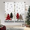 2pcs Festive Christmas Curtain Set-Snowman Pine Tree Design Polyester Rod Pocket, Machine Washable forLiving Room Bedroom Study
