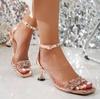 Mode Retro Damsandaler Fest Bröllopsskor Strass Högklackade Sandaler för Kvinnor, Fésandaler