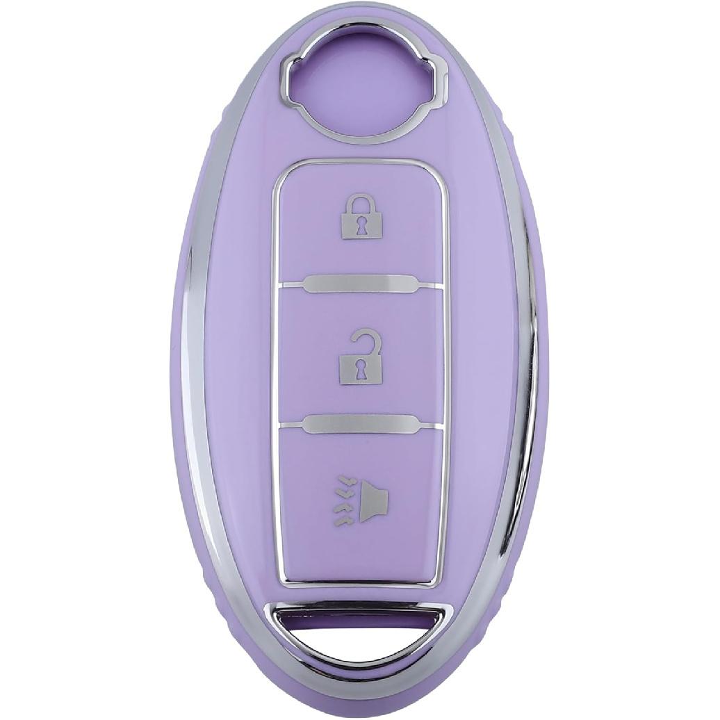 for Nissan TPU Key Fob Cover Key Protection Case 3/4 Button Soft Smart Keys Case Keys Protector (3 Button-Purple) 3 button-Purple