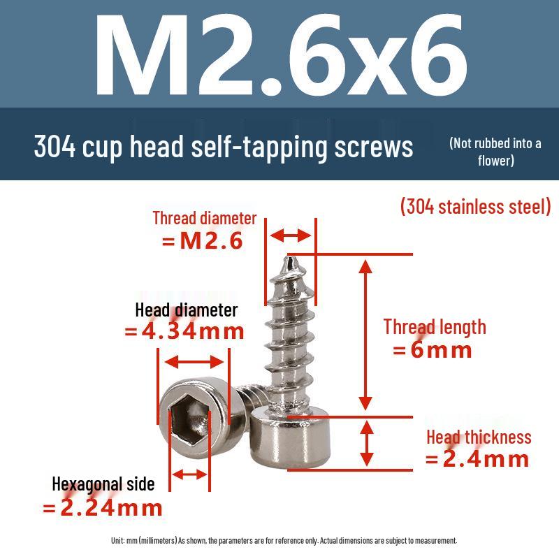 304 Pan Head Self-Tapping Coarse Thread Screw M1.7-M6 with Hex Socket