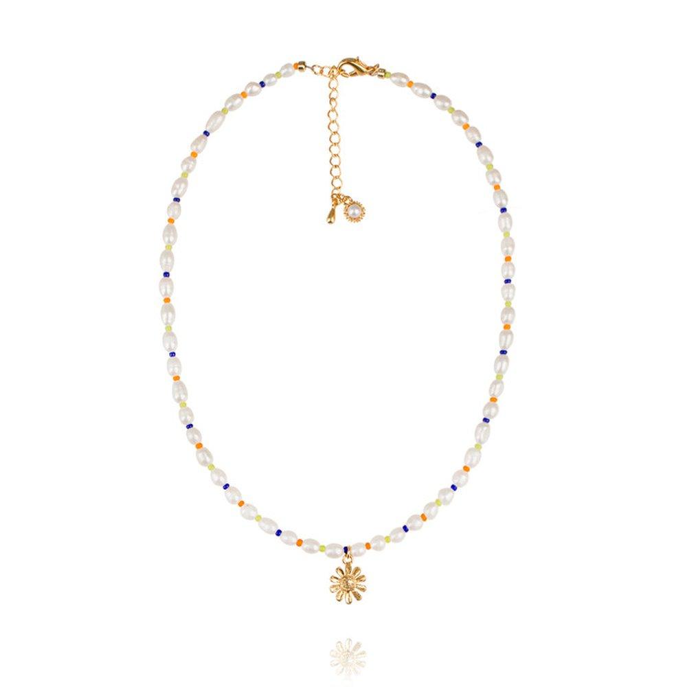 Seed Freshwater Pearl Daisy Flower Necklace_18K Gold