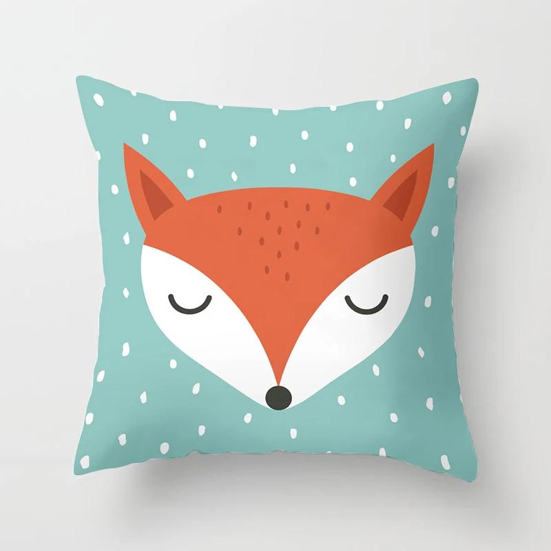 Cartoon Fox Animal Car Pillowcase Living Room Polyester Cushion Cover Sofa Decoration