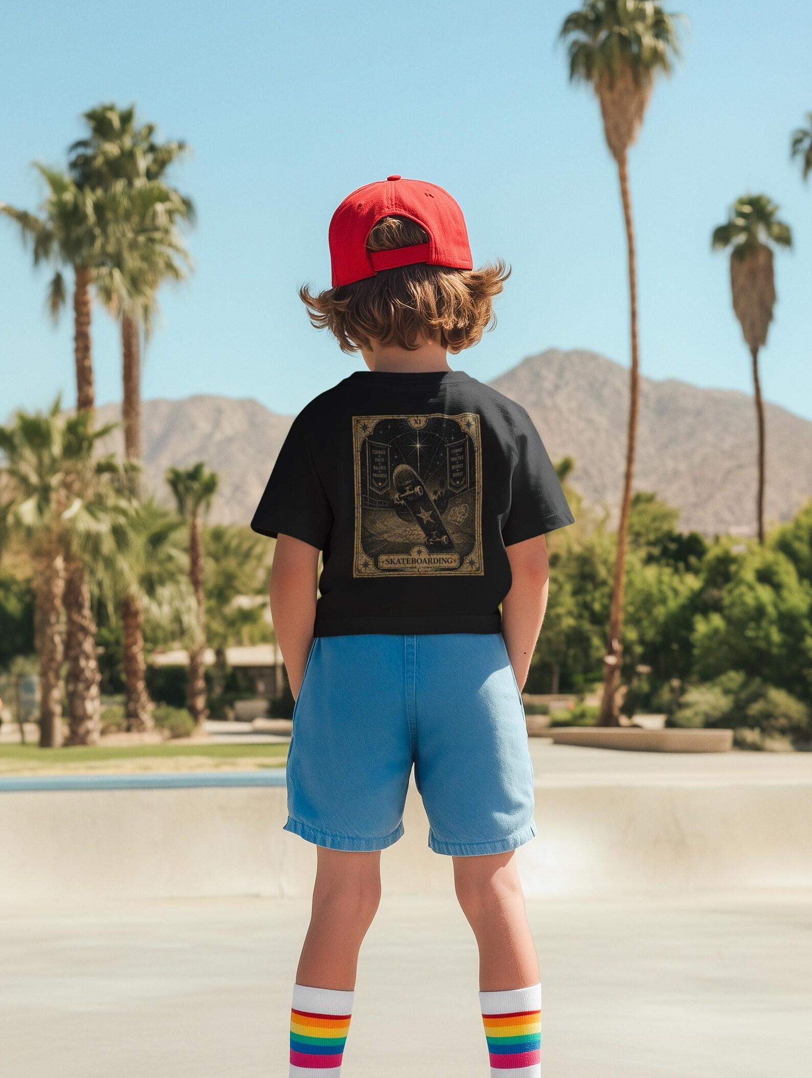 Vintage Tarot Skateboarder Kids Tee | Skateboarding Graphic 120