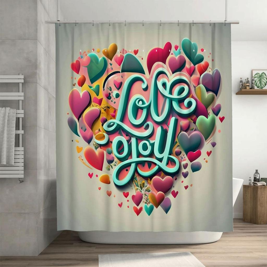 Colorful "Love You" Heart Shower Curtain - Waterproof, Mildew-Resistant, Machine Washable for Romantic Bathroom Decors