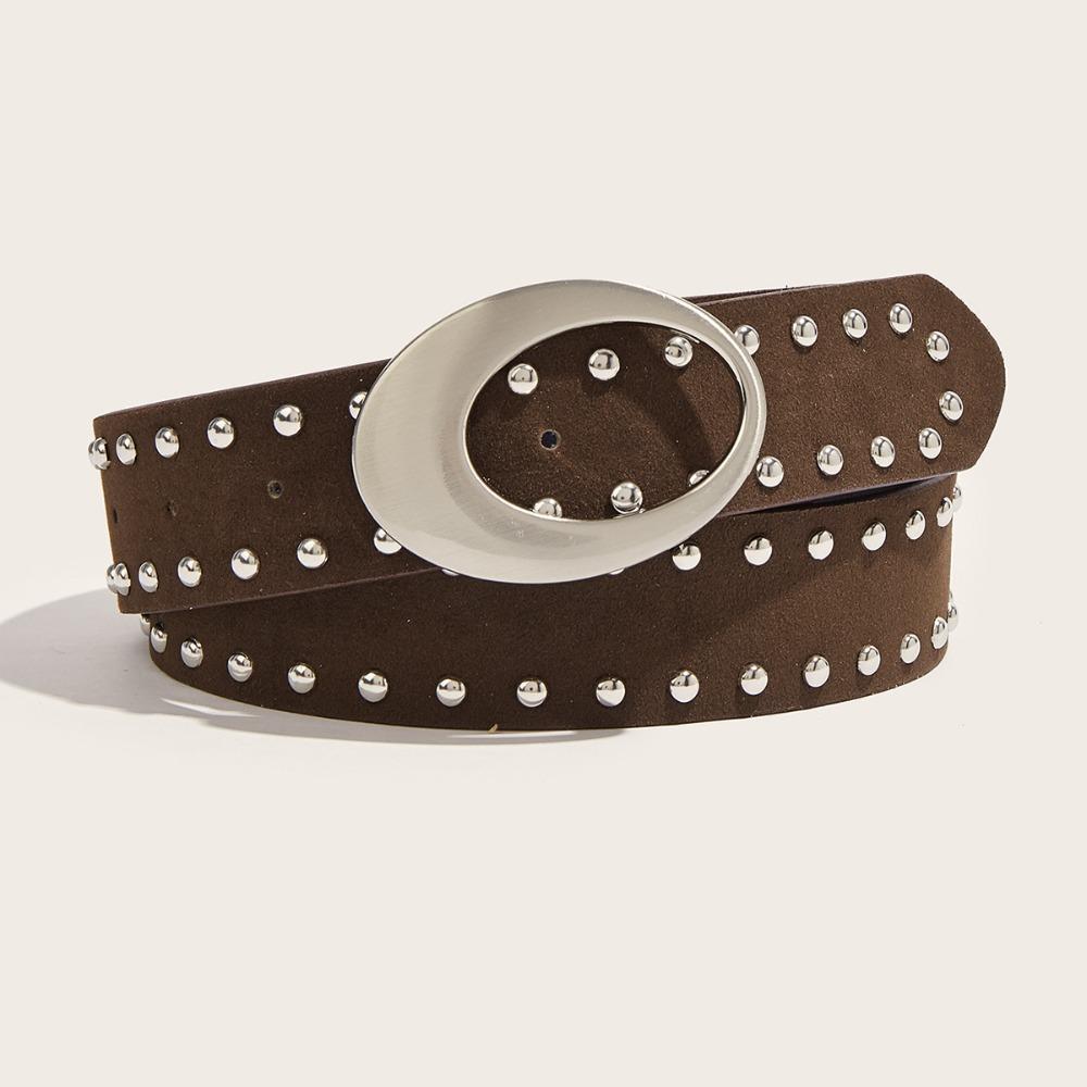 PU Leather Suede Rivet Belt Pin Buckle Men Belt Vintage Y2K Belt  Unisex кофейный