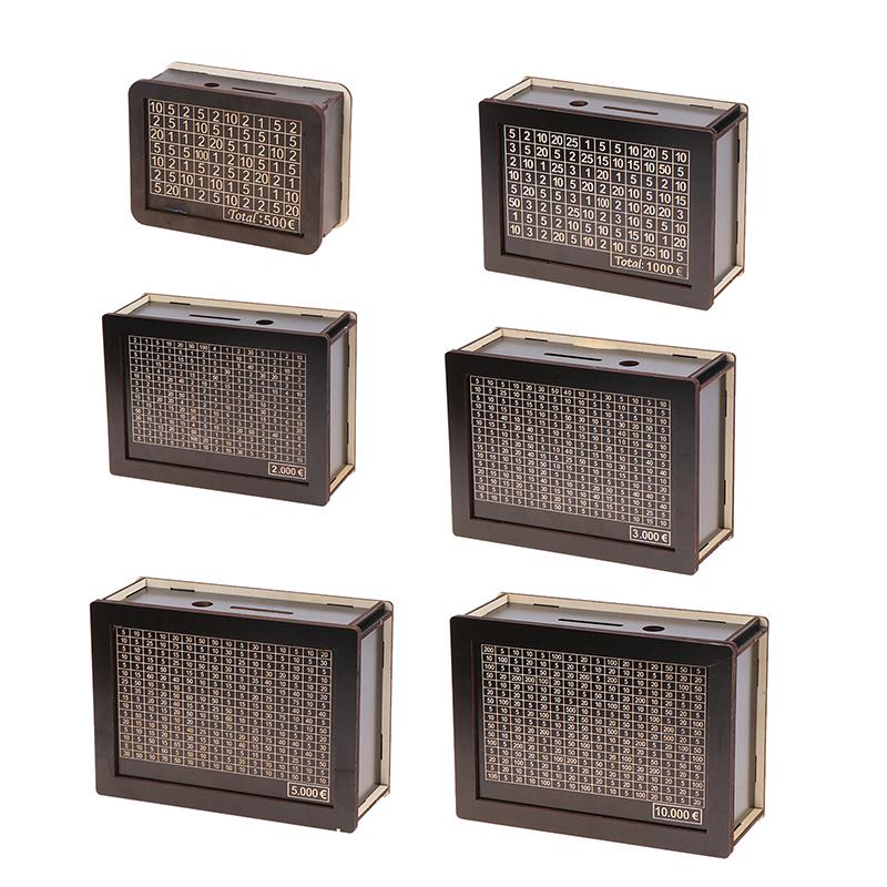 500/1000/2000/3000/5000/10 000 euro sparebøsse Sparegris Wood Money Bank Gjenbrukbar pengebøsse med sparemål og tallbokser