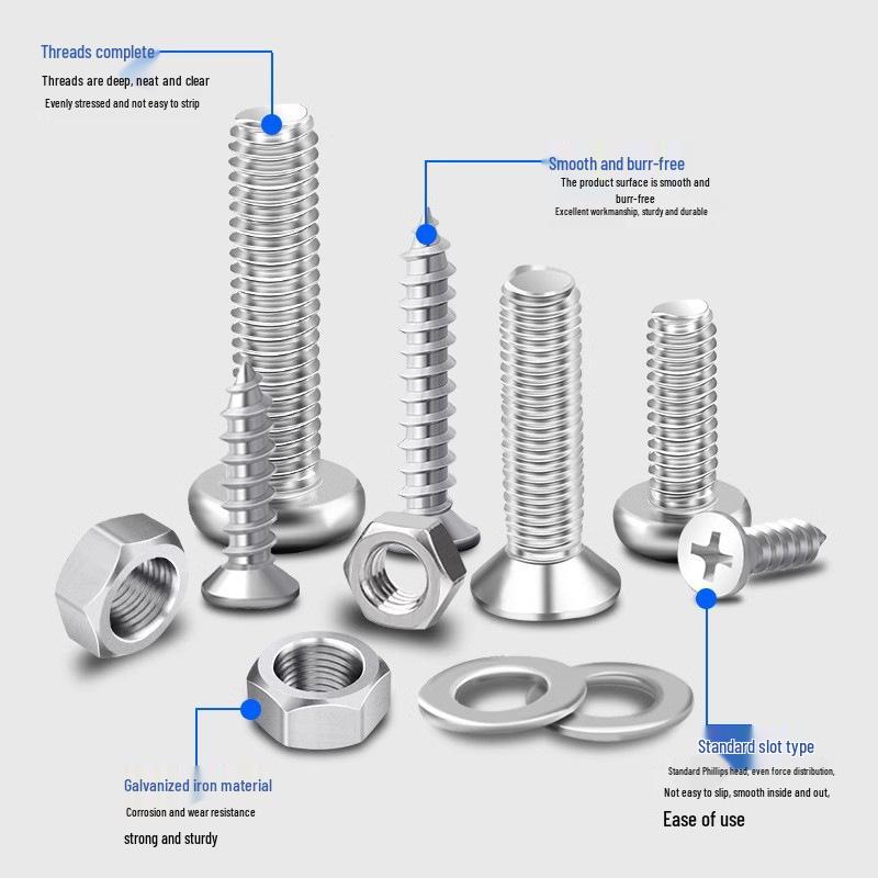 Baolian Phillips Pan Head Self-Tapping Screw Set with Nut Cap & Washer (Sizes M2-M6)