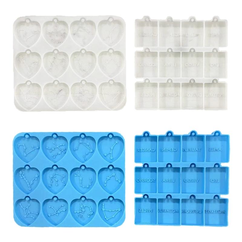 Diy Crystal Epoxy Heart Square Molds Earrings Tag Mold Hanging Pendant Decoration English Letter Mirror Silicone Mold