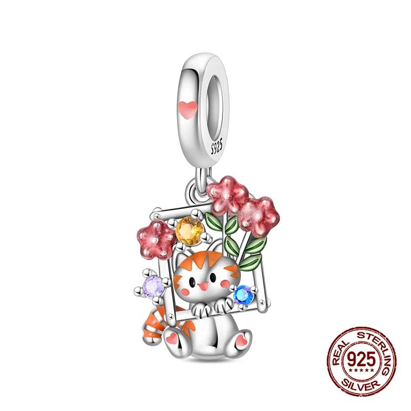 Springtime Flamingo Cactus Sunflower Animal Charms Beads Fitdiy Copper Original Bracelets Women Fine Jewelry Gift