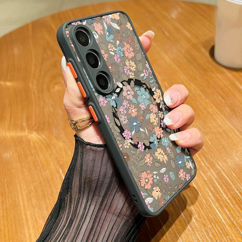 Magnetic For Magsafe Case For Samsung Galaxy S26 Ultra S25 S24 Plus S23 S22 S21 FE Vintage Floral Pattern Matte Cover
