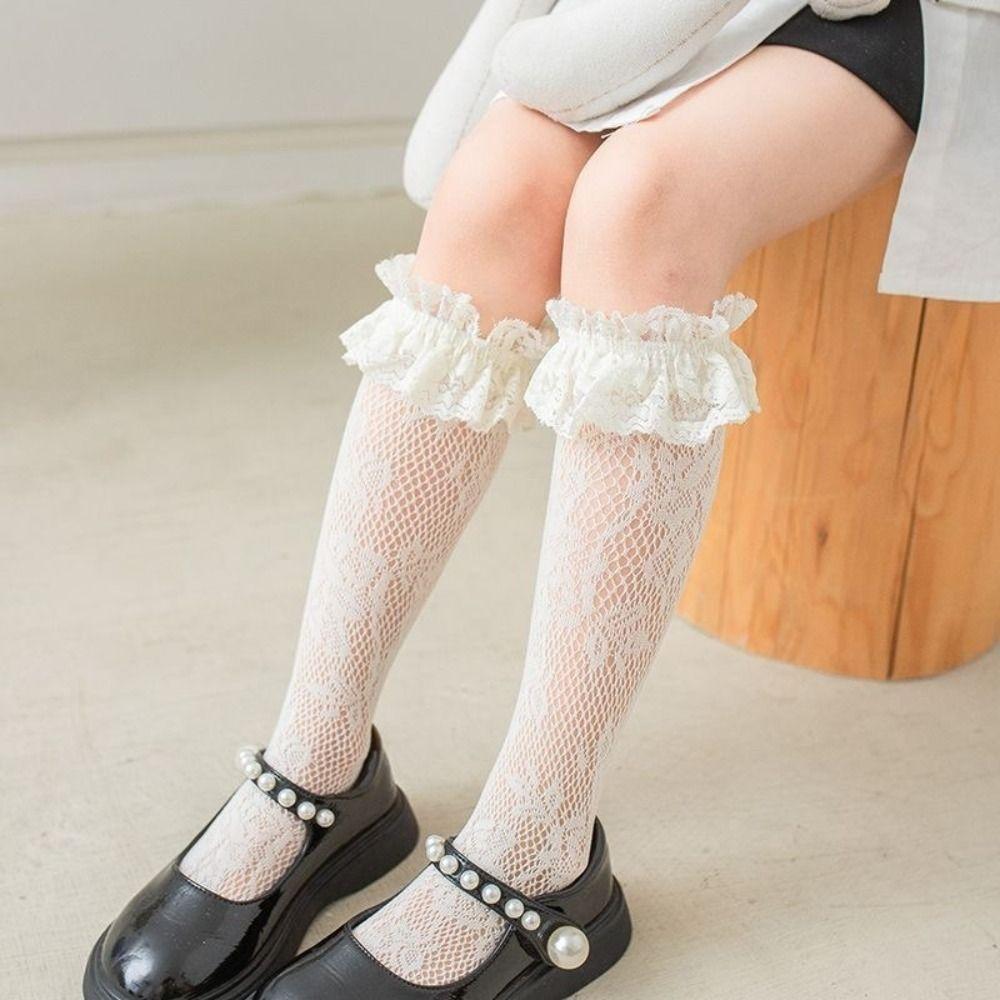 Cotton Spandex Lace Stockings Mesh Girl Long Socks Calf Socks Lolita Sock